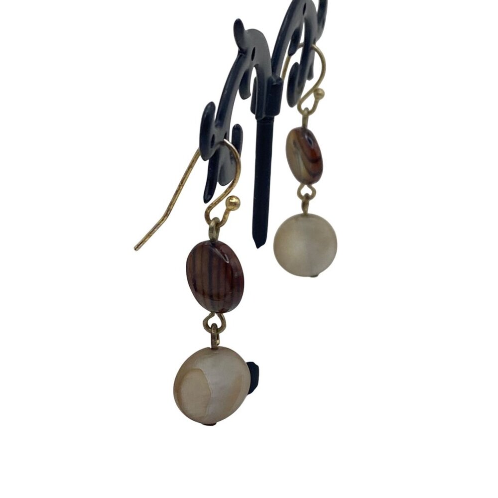 Beaded Station Necklace Earring Set Park Lane Style Unmarked Shell Glass Earthy - Picture 7 of 12